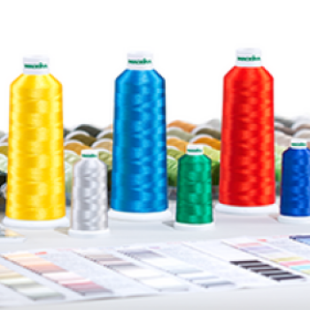 Classic Rayon thread options (yellow, light blue, red, white, green and dark blue)